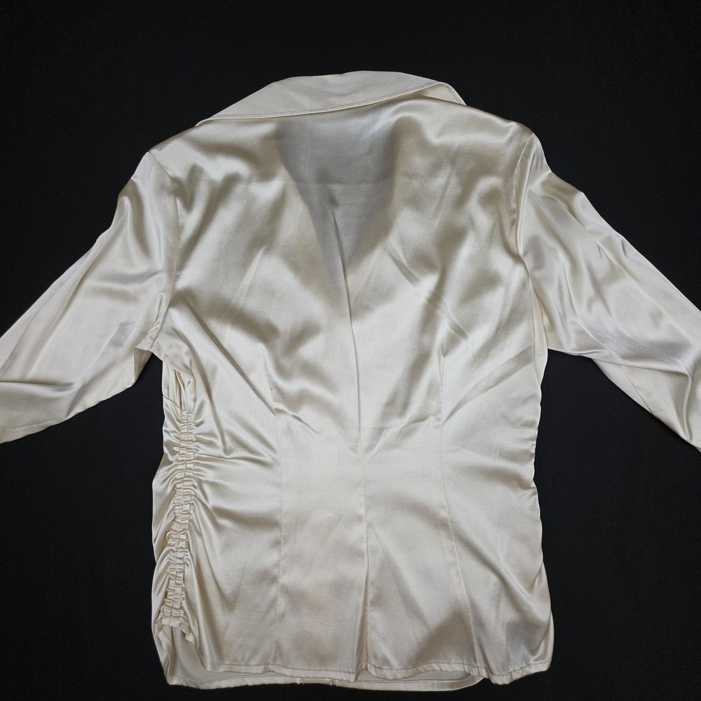 Y2K Context Petite Button Down Blouse Womens 6P Cream Ruched Stretch Silk Blend - Picture 6 of 7